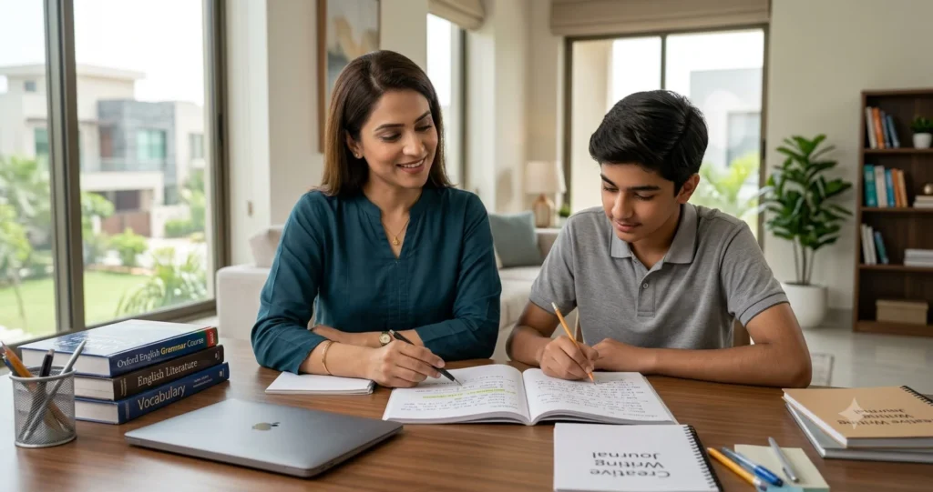 English tutor in Islamabad teaching a student