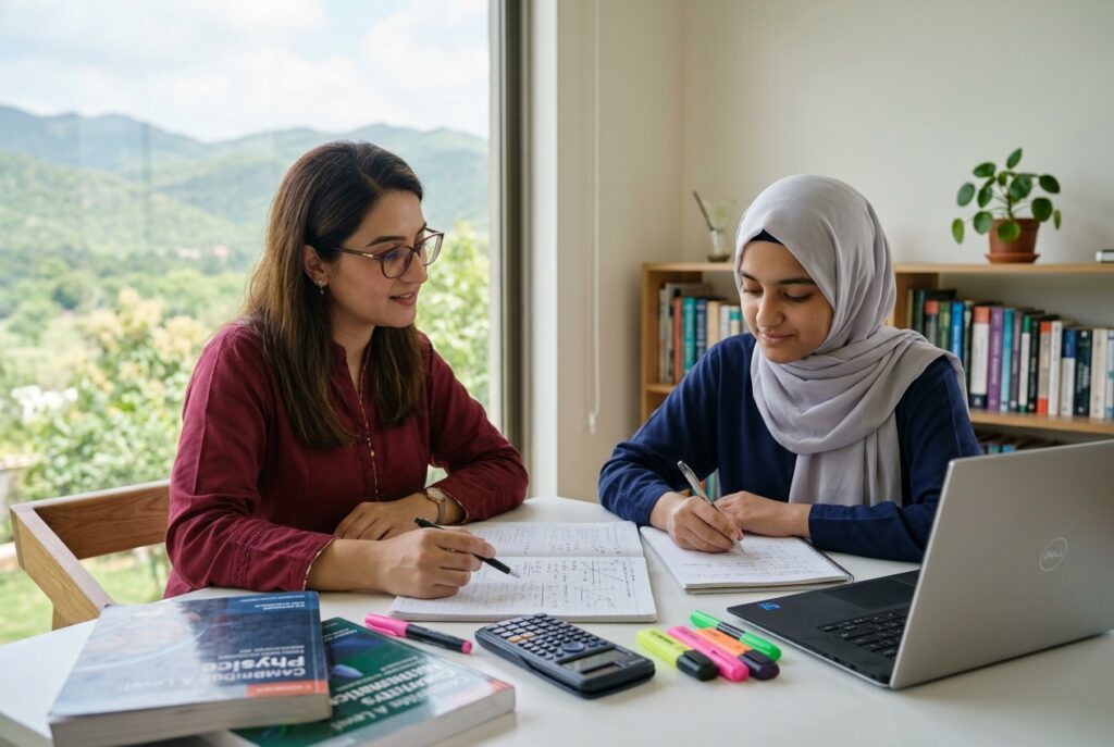 A Level tutor in Rawalpindi helping student with past papers